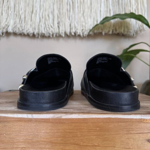 Steve Madden Ledger Black Leather Silver Western Buckle Slip On Mule Size 9.5 - Picture 9 of 15